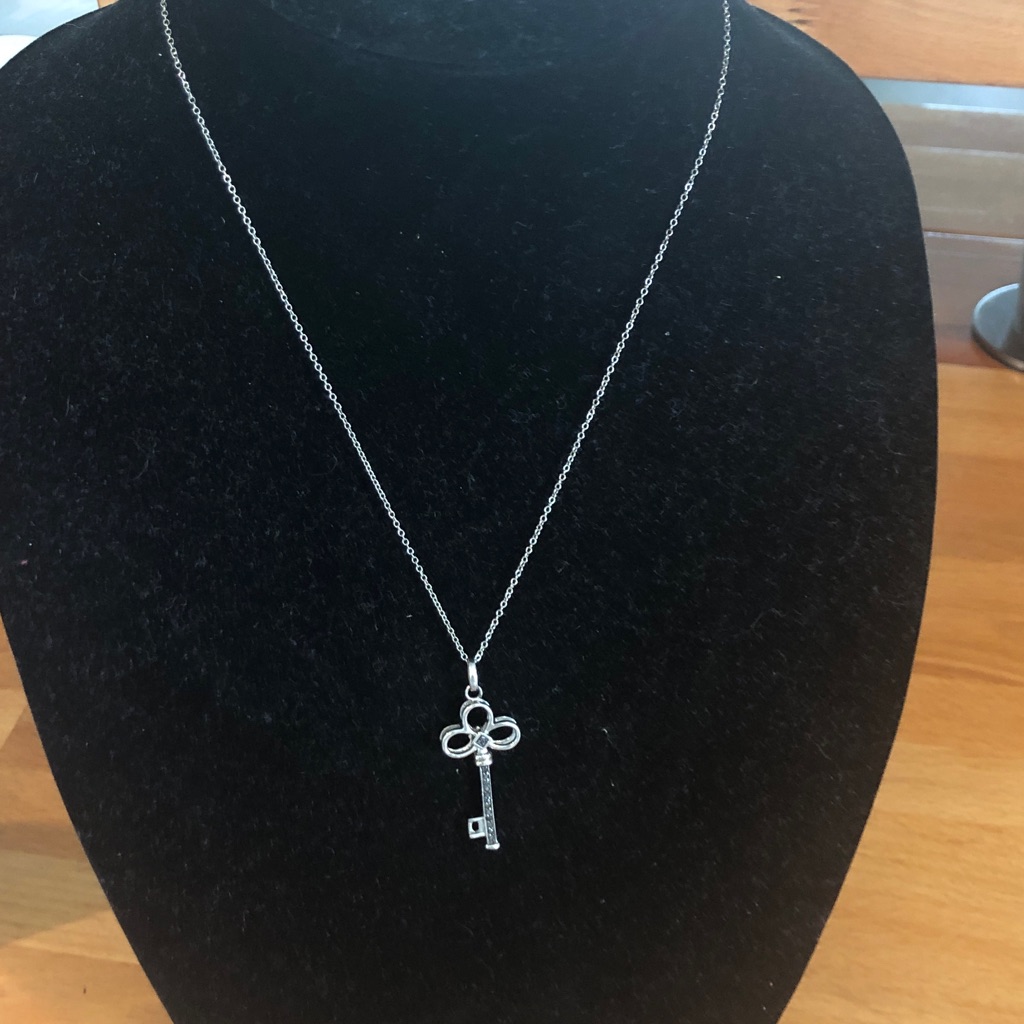 Elegant Silver Key Pendant Necklace Real Diamonds White And Black Diamonds